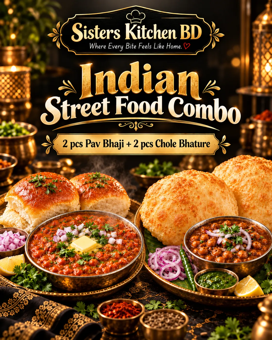 Indian Street Food Combo :- 2 pcs Pav Bhaji + 2 pcs Chole Bhature